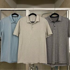 Lot of 3: Lululemon Men’s M Polos (Light blue, Beige, Gray)